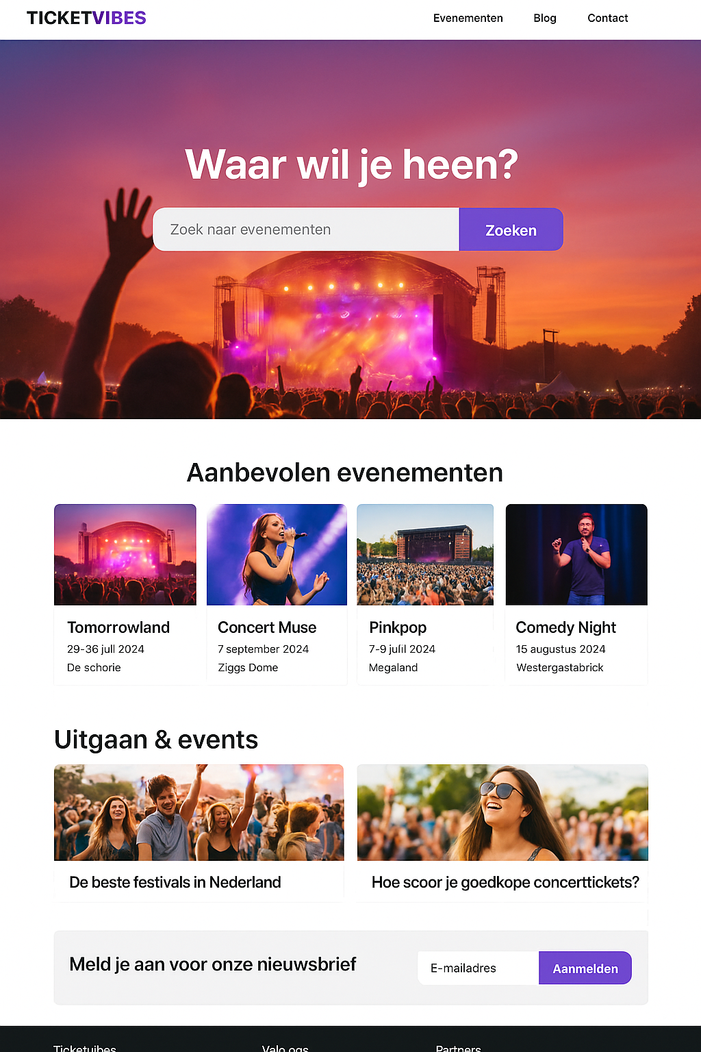 Screenshot van ticketvibes.nl